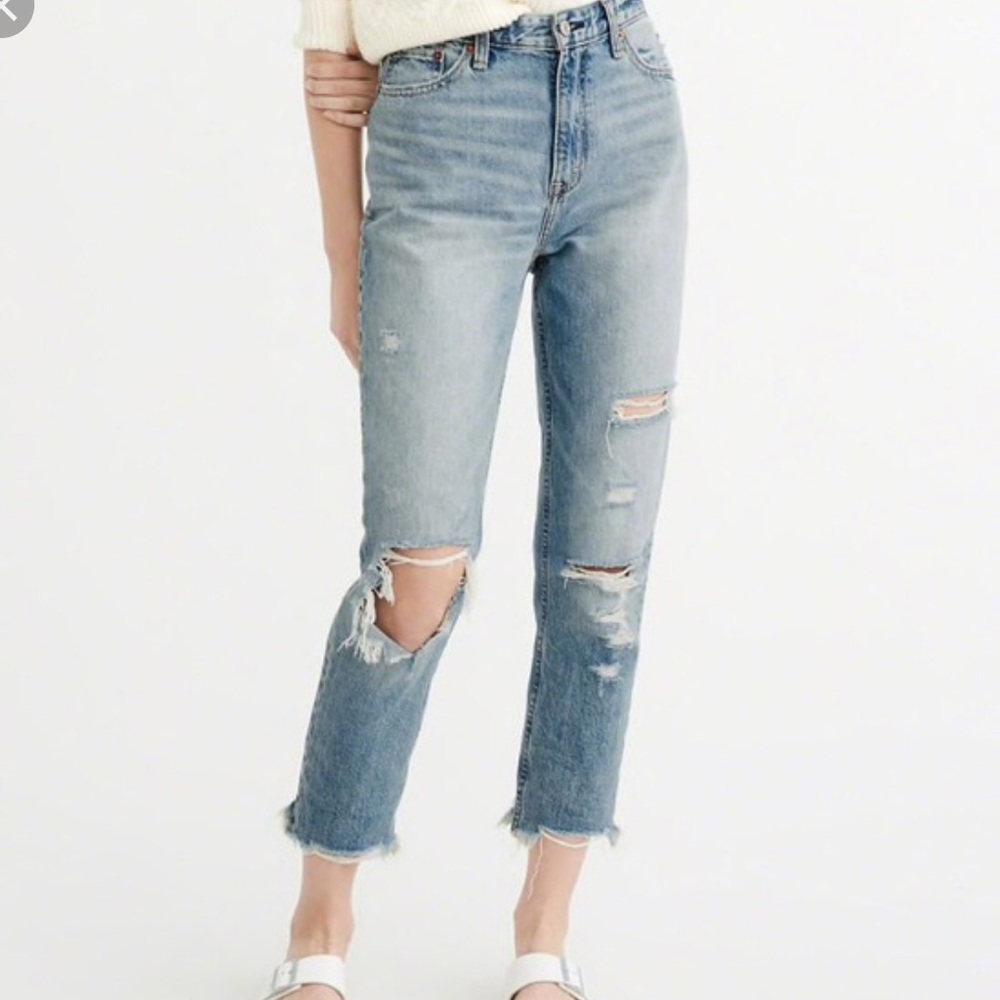 Abercrombie High Waist Distressed Cropped Jeans